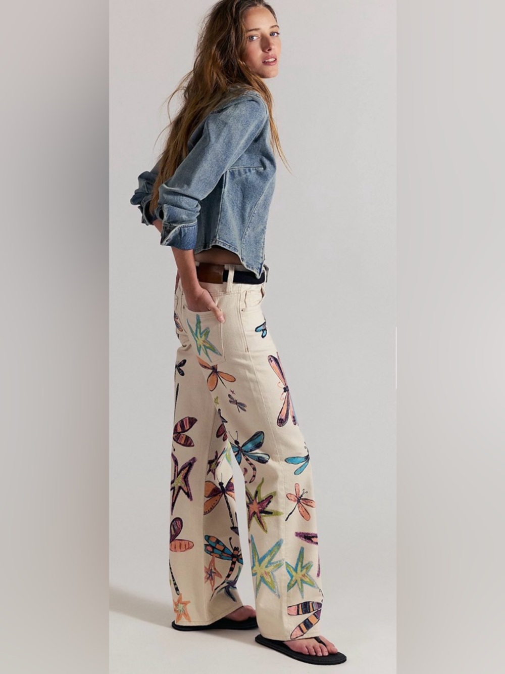Free People Tennessee Illusions Jeans Dragonfly Print Low Rise Size 28 NEW - Picture 2 of 9